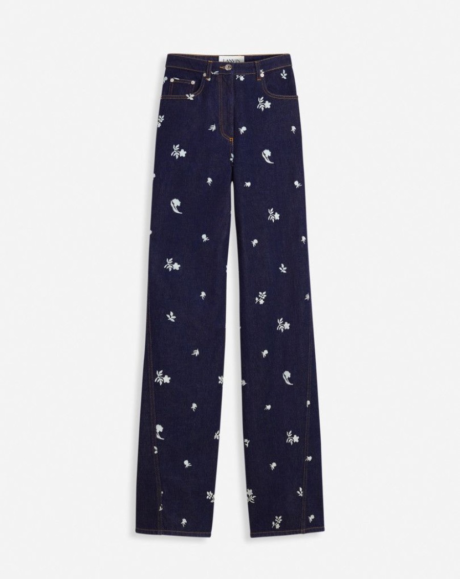 Donne LANVIN Pantaloni | Pantalone Ampio In Denim Ritorto Ricamato