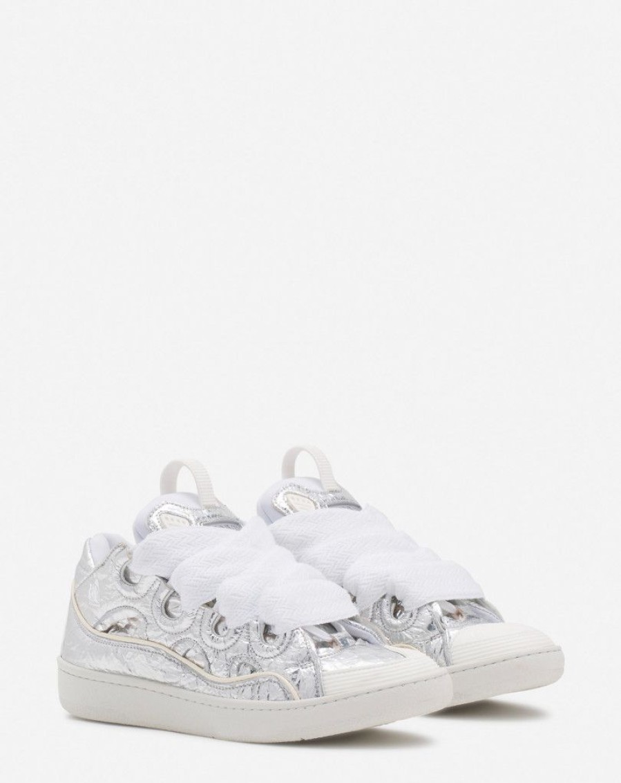 Donne LANVIN Scarpe Da Ginnastica | Sneakers Curb In Pelle Metallizzata Scripata