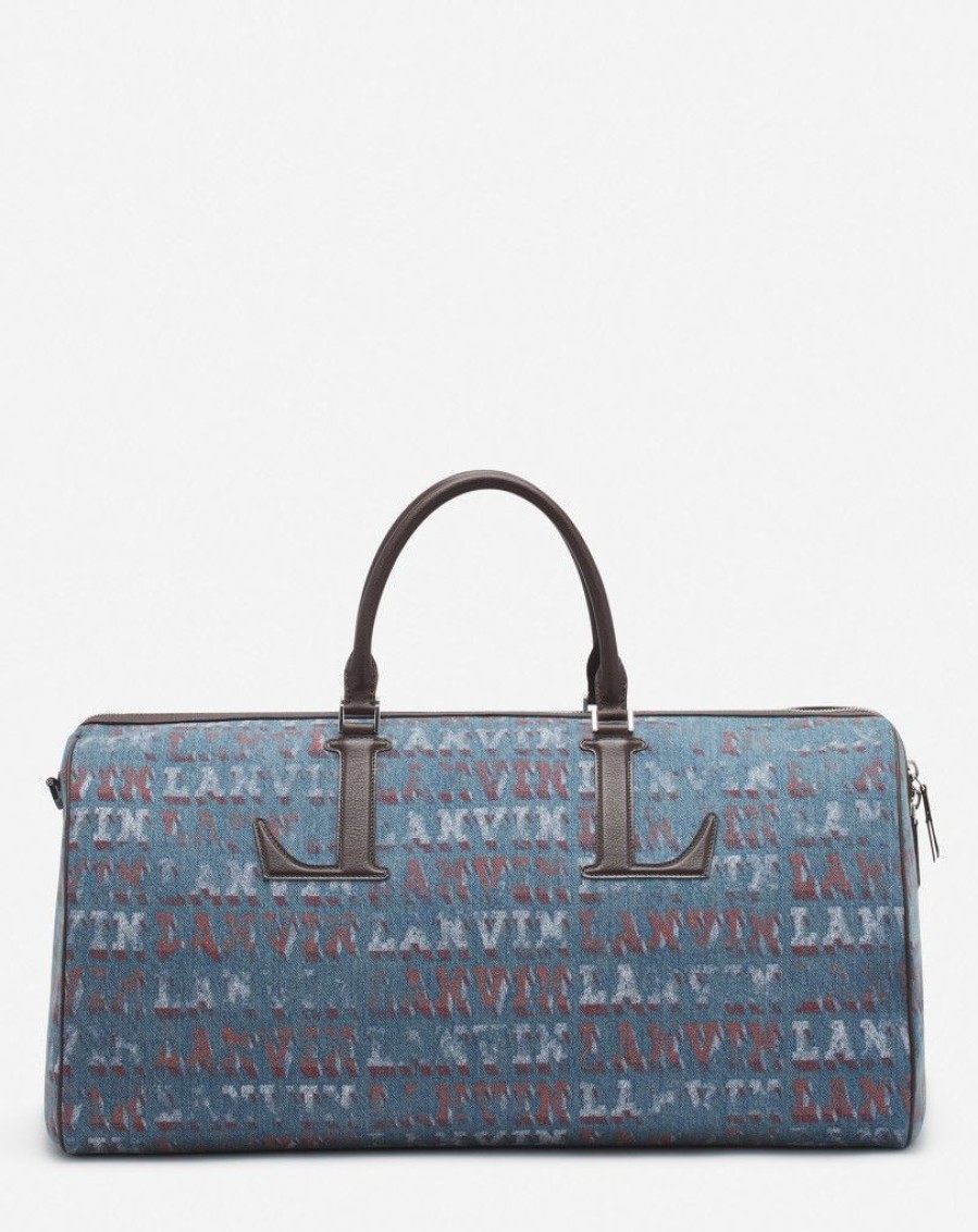 Uomini LANVIN Borse Tote | Borsa Da Viaggio Lanvin X Future In Denim Con Stampa Logo Lanvin