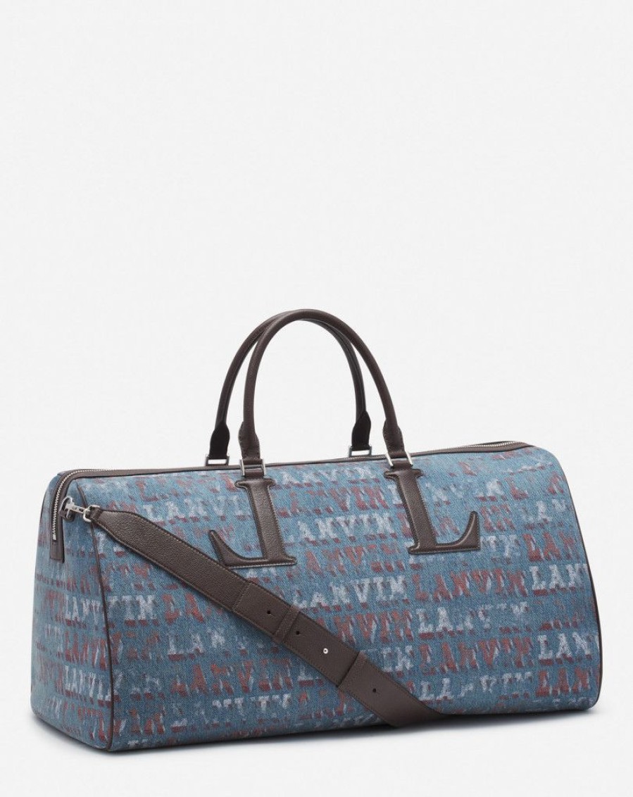 Uomini LANVIN Borse Tote | Borsa Da Viaggio Lanvin X Future In Denim Con Stampa Logo Lanvin