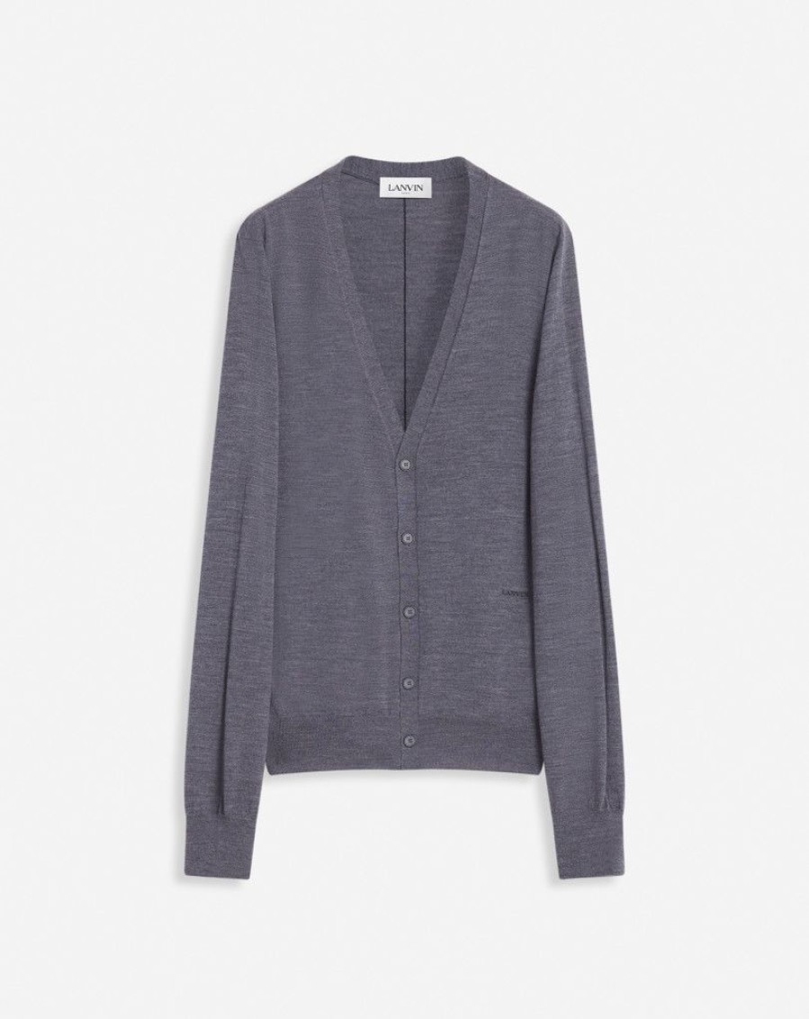 Uomini LANVIN Maglieria E Felpe | Cardigan In Maglia Dritta